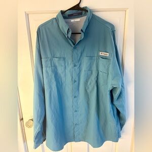 Columbia PFG Tamami Button Down Fishing Shirt Blue L Long Sleeve Vented